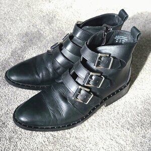 ALDO Black Leather Buckle   Stud Detail Ankle Boots Size 6